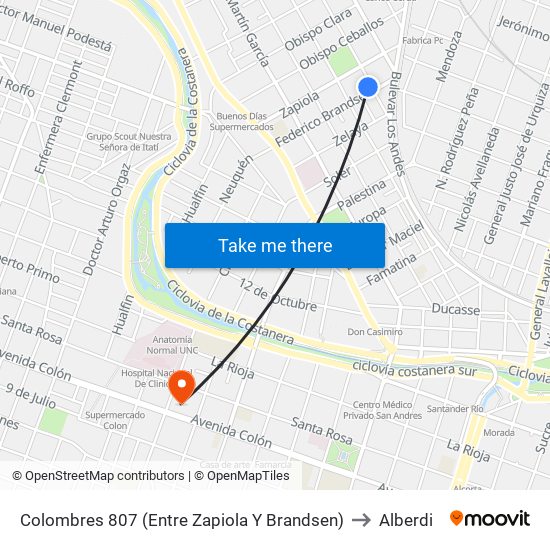 Colombres 807 (Entre Zapiola Y Brandsen) to Alberdi map