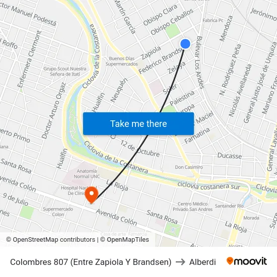 Colombres 807 (Entre Zapiola Y Brandsen) to Alberdi map