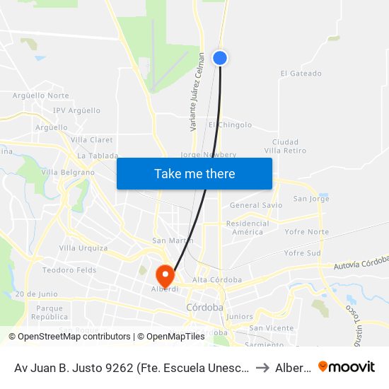Av Juan B. Justo 9262 (Fte. Escuela Unesco) to Alberdi map