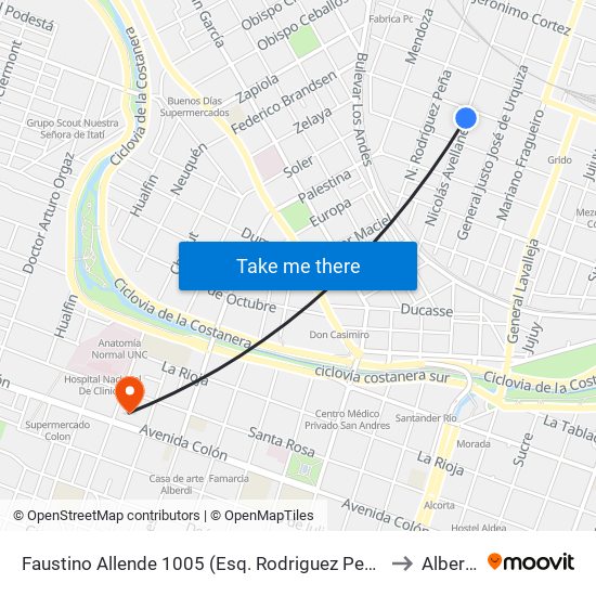 Faustino Allende 1005 (Esq. Rodriguez Peña) to Alberdi map