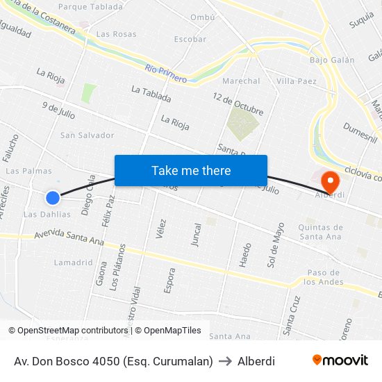 Av. Don Bosco 4050 (Esq. Curumalan) to Alberdi map