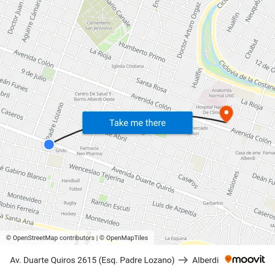 Av. Duarte Quiros 2615 (Esq. Padre Lozano) to Alberdi map