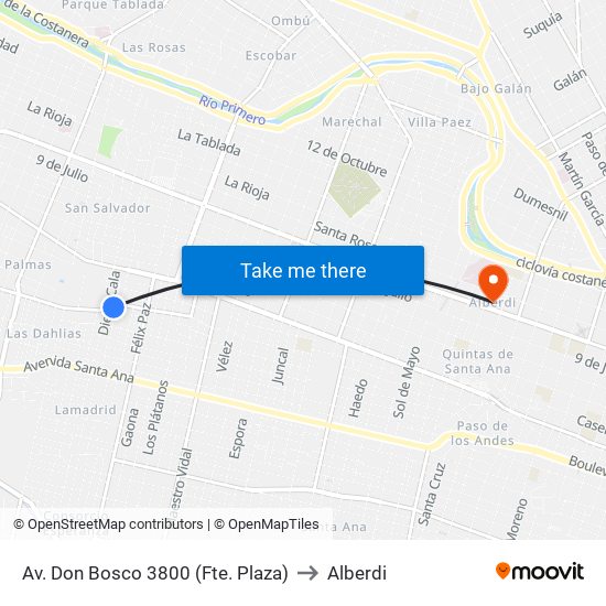 Av. Don Bosco 3800 (Fte. Plaza) to Alberdi map