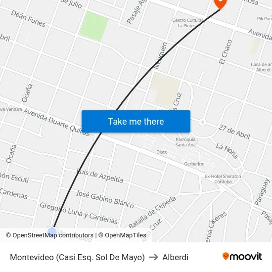 Montevideo (Casi Esq. Sol De Mayo) to Alberdi map