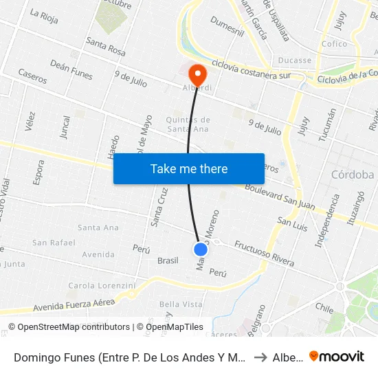 Domingo Funes (Entre P. De Los Andes Y M. Moreno) to Alberdi map