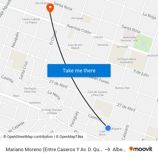 Mariano Moreno (Entre Caseros Y Av. D. Quirós) to Alberdi map