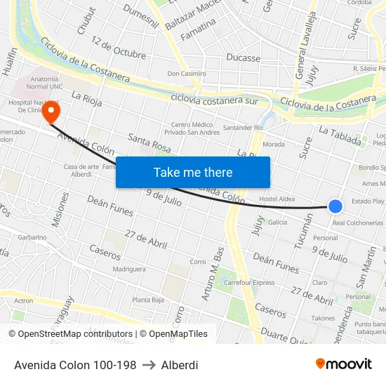 Avenida Colon 100-198 to Alberdi map