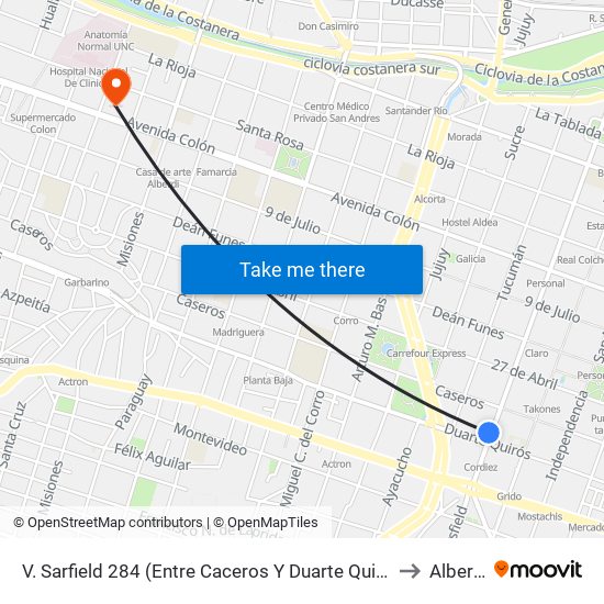 V. Sarfield 284 (Entre Caceros Y Duarte Quiroz) to Alberdi map