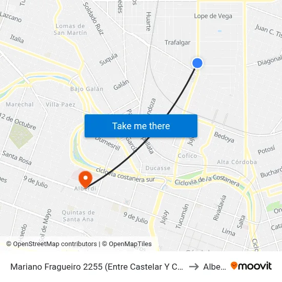 Mariano Fragueiro 2255 (Entre Castelar Y Cervantes) to Alberdi map