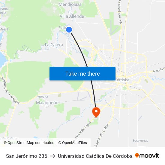 San Jerónimo 236 to Universidad Católica De Córdoba map