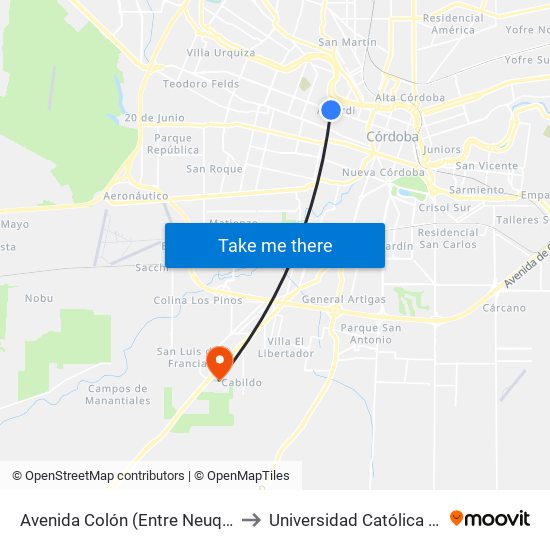 Avenida Colón (Entre Neuquén Y Chubut) to Universidad Católica De Córdoba map