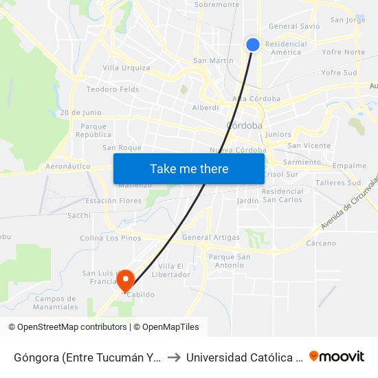 Góngora (Entre Tucumán Y J. A. De Sucre) to Universidad Católica De Córdoba map