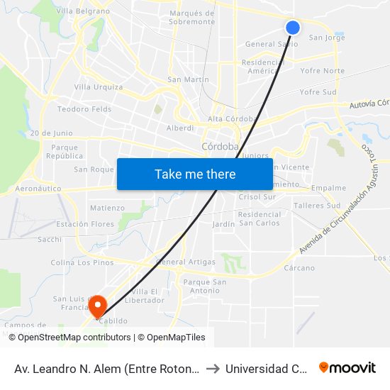 Av. Leandro N. Alem (Entre Rotonda Av. Rancagua & M. Jordán Y Cesio to Universidad Católica De Córdoba map