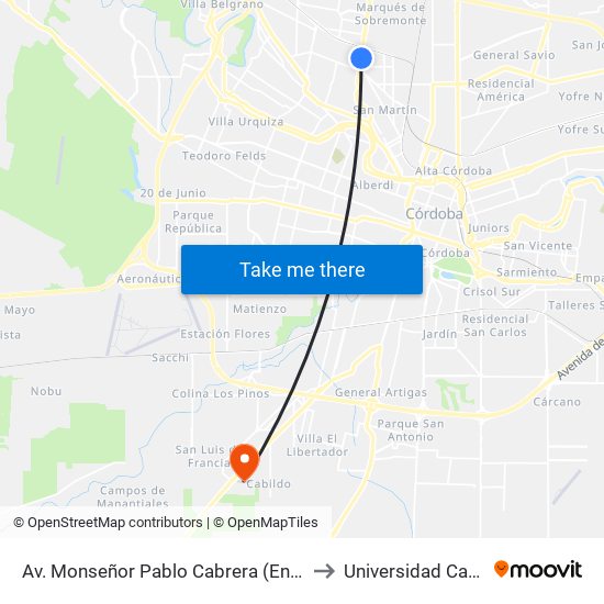 Av. Monseñor Pablo Cabrera (Entre F. Drummond Y Gral. M. Oribe) to Universidad Católica De Córdoba map