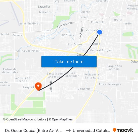 Dr. Oscar Cocca (Entre Av. V. Sarsfield Y V. Del Mar) to Universidad Católica De Córdoba map
