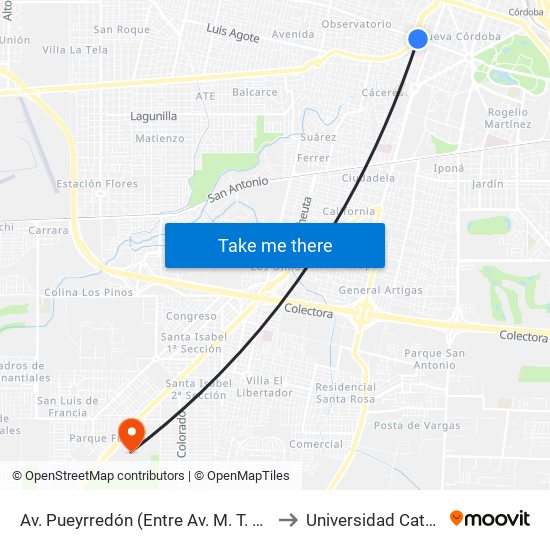 Av. Pueyrredón (Entre Av. M. T. De Alvear Y Gral. M. Belgrano) to Universidad Católica De Córdoba map