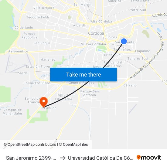 San Jeronimo 2399-2500 to Universidad Católica De Córdoba map