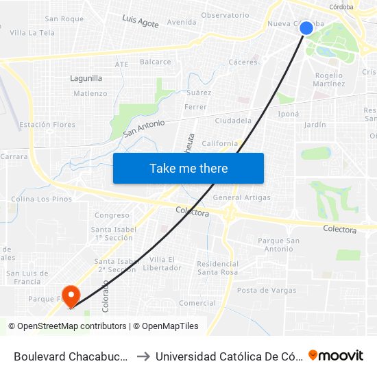 Boulevard Chacabuco 770 to Universidad Católica De Córdoba map