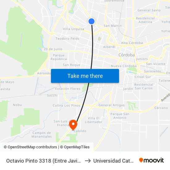 Octavio Pinto 3318 (Entre Javier Lopez Y Sagrada Familia) to Universidad Católica De Córdoba map