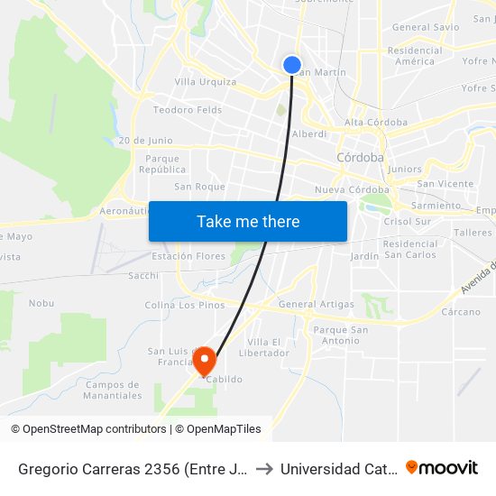 Gregorio Carreras 2356 (Entre Juan Posse Y Antonio Argañaras) to Universidad Católica De Córdoba map