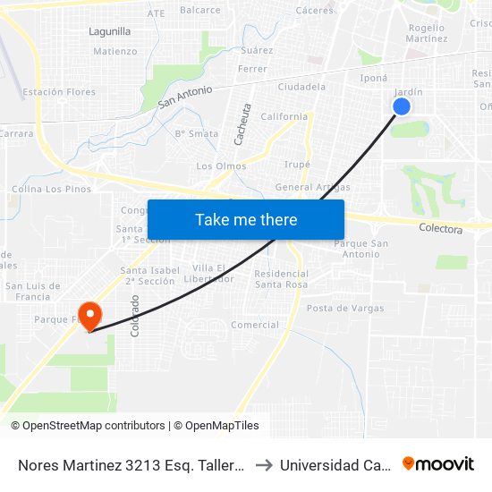Nores Martinez 3213 Esq. Talleres (Entre Elías Yofre Y  Av Talleres) to Universidad Católica De Córdoba map