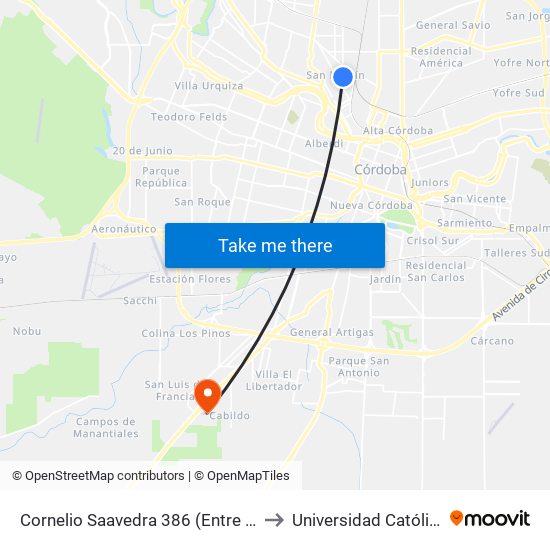 Cornelio  Saavedra 386 (Entre Copacabana Y Suquia) to Universidad Católica De Córdoba map