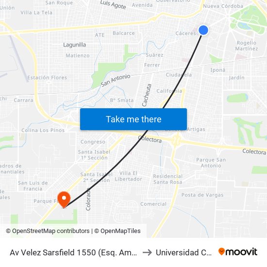 Av Velez Sarsfield 1550 (Esq. Ambrosio Olmos (Plaza De Las Americas)) to Universidad Católica De Córdoba map