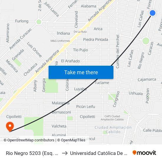 Rio Negro 5203 (Esq. Tilcara) to Universidad Católica De Córdoba map