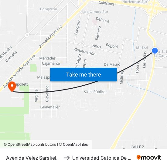 Avenida Velez Sarsfield 0-100 to Universidad Católica De Córdoba map