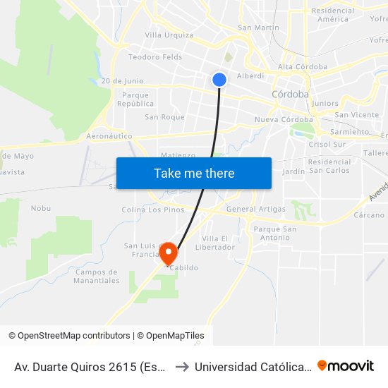 Av. Duarte Quiros 2615 (Esq. Padre Lozano) to Universidad Católica De Córdoba map