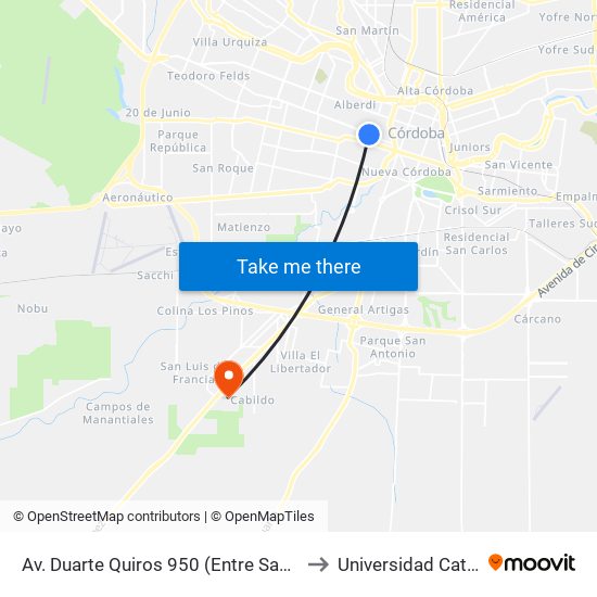 Av. Duarte Quiros 950 (Entre San Jose De Calazans Y M. Moreno) to Universidad Católica De Córdoba map