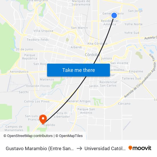 Gustavo Marambio (Entre San Guillermo Y M. De Pont) to Universidad Católica De Córdoba map