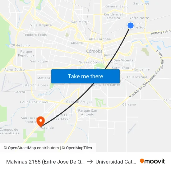 Malvinas 2155 (Entre Jose De Quevedo Y Herman Huberman) to Universidad Católica De Córdoba map