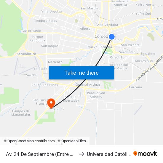 Av. 24 De Septiembre (Entre O. Lagos Y Gral. F. Ortíz) to Universidad Católica De Córdoba map
