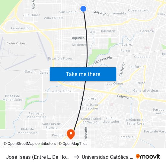 José Iseas (Entre L. De Hoyos Y L. Agote) to Universidad Católica De Córdoba map