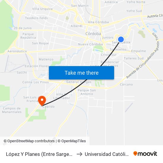 López Y Planes  (Entre Sargento Cabral Y Yapeyú) to Universidad Católica De Córdoba map