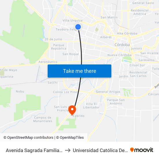 Avenida Sagrada Familia, 200-298 to Universidad Católica De Córdoba map