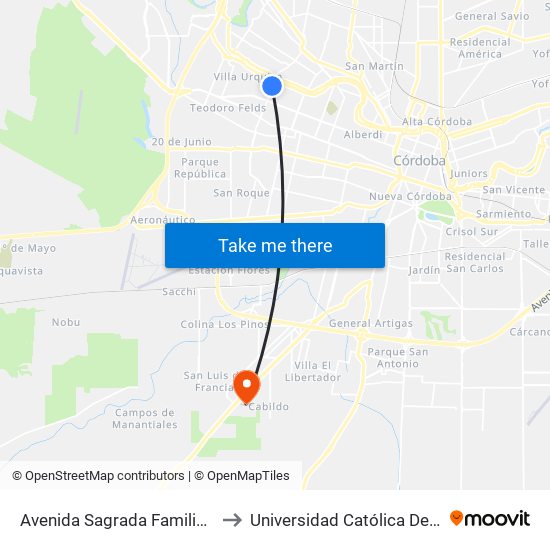 Avenida Sagrada Familia 499-599 to Universidad Católica De Córdoba map