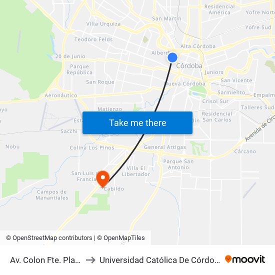 Av. Colon Fte. Plaza to Universidad Católica De Córdoba map
