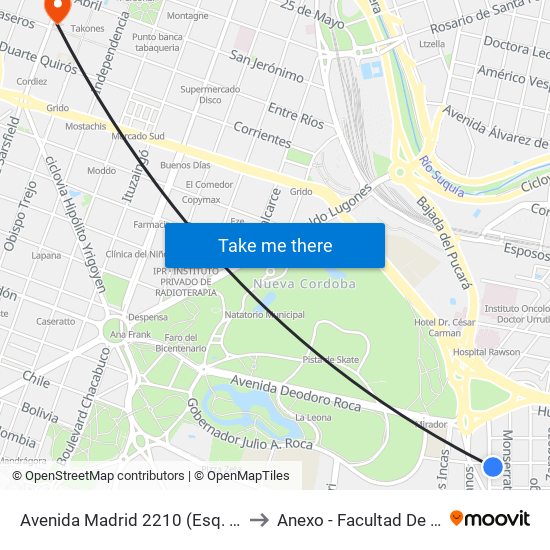 Avenida Madrid  2210 (Esq. La Coruña) to Anexo - Facultad De Lenguas map