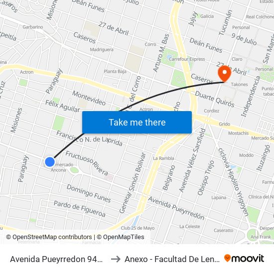 Avenida Pueyrredon 949-999 to Anexo - Facultad De Lenguas map