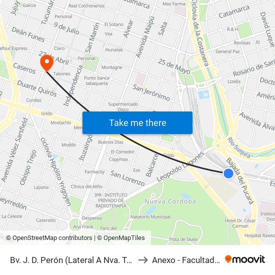 Bv. J. D. Perón (Lateral A Nva. Terminal De Ómnibus) to Anexo - Facultad De Lenguas map