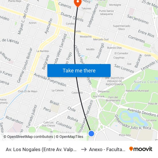 Av. Los Nogales (Entre Av. Valparaíso Y Bv. Chacabuco) to Anexo - Facultad De Lenguas map