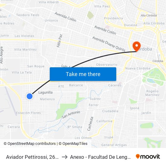 Aviador Pettirossi, 2625 to Anexo - Facultad De Lenguas map