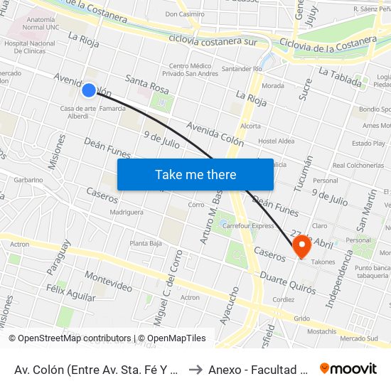 Av. Colón (Entre Av. Sta. Fé Y Cnel. A. Olmedo) to Anexo - Facultad De Lenguas map