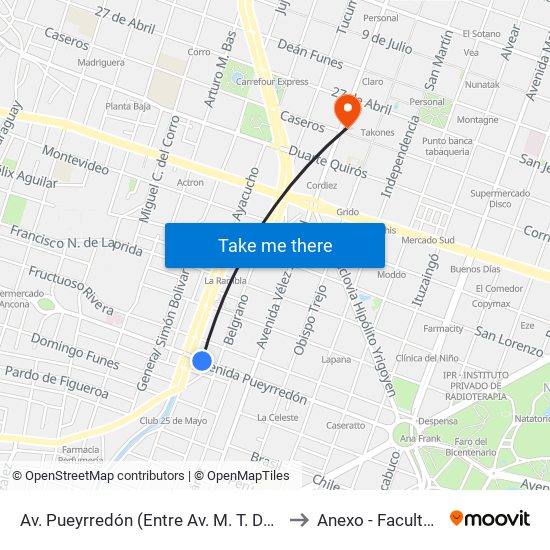 Av. Pueyrredón (Entre Av. M. T. De Alvear Y Gral. M. Belgrano) to Anexo - Facultad De Lenguas map