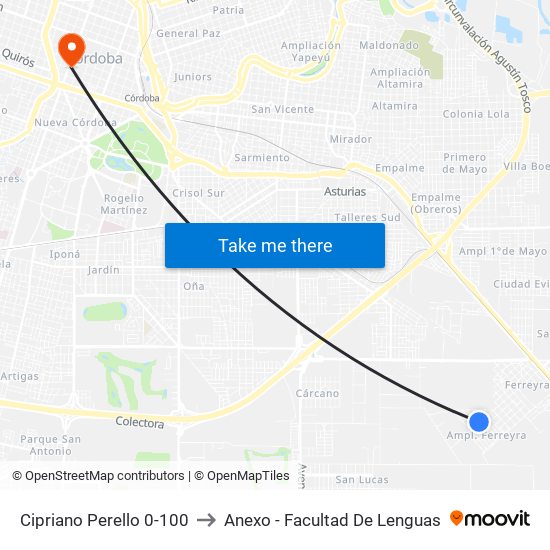 Cipriano Perello 0-100 to Anexo - Facultad De Lenguas map