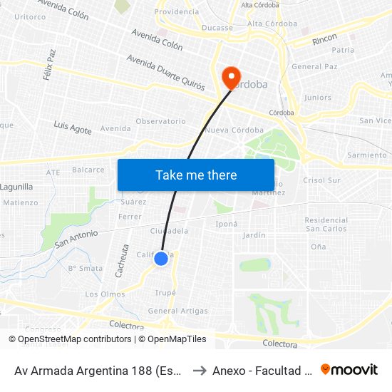 Av Armada Argentina 188 (Esq. Pastor Taboada) to Anexo - Facultad De Lenguas map