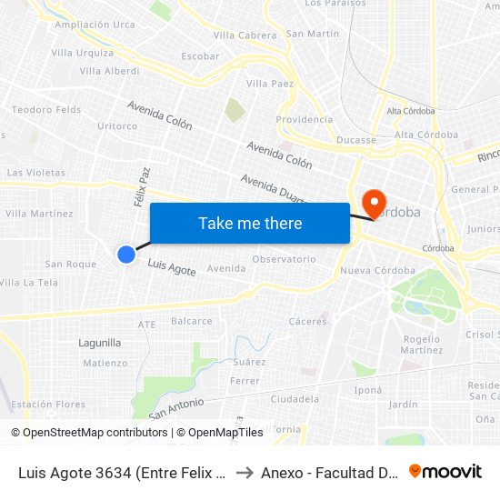 Luis Agote 3634 (Entre Felix Paz Y Warnes) to Anexo - Facultad De Lenguas map