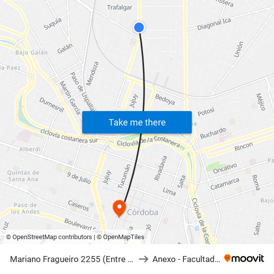 Mariano Fragueiro 2255 (Entre Castelar Y Cervantes) to Anexo - Facultad De Lenguas map